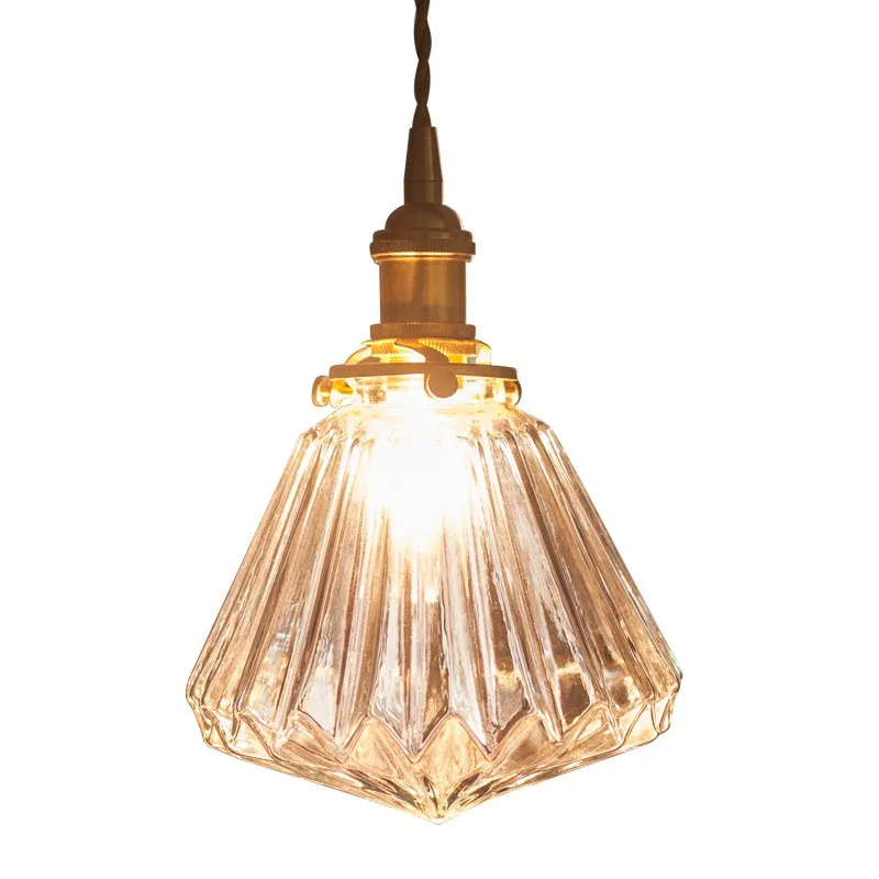 American Loft Style Pure Copper Glass Droplight Vintage LED Pendant Light Fixtures Creative Single Hanging Lamp Home Lighting