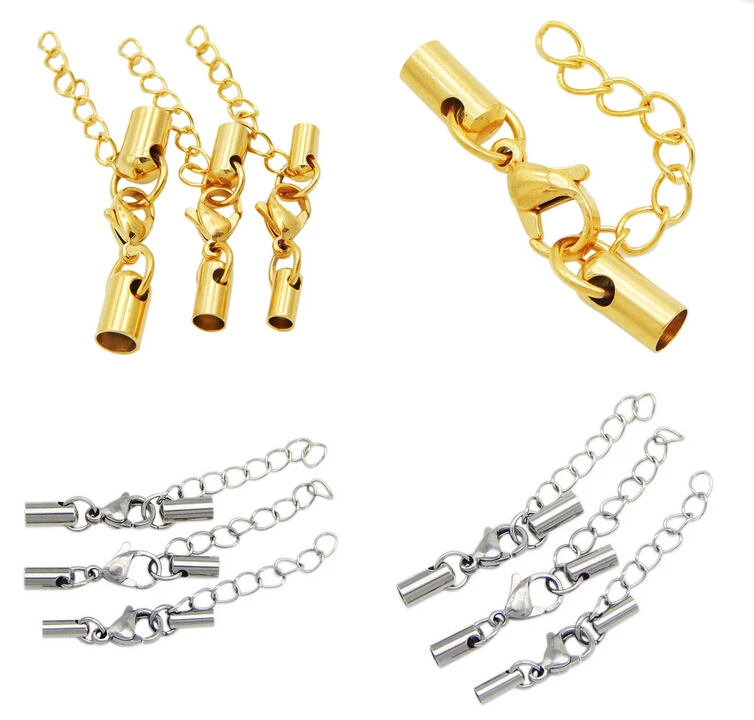 

5pc Gold Color Stainless Steel Lobster Clasps End Caps Clasps Jewelry Connector Fit 3/4/5mm Leather Cord DIY Fashion Jewelry