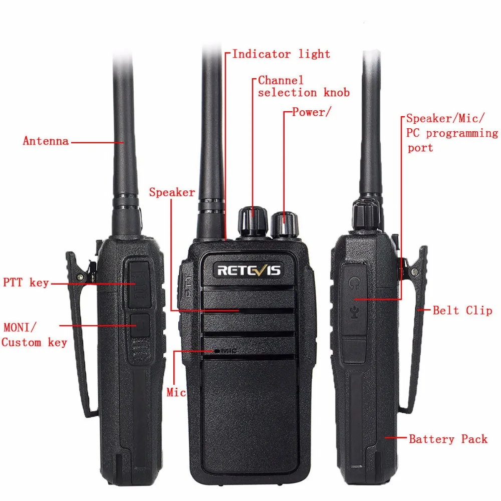 Rugged Walkie Talkie 2pcs Retevis RT21 2.5W 1-3Km VOX Scrambler Handy Walkie-talkies Set for Factory Construction Site Warehouse