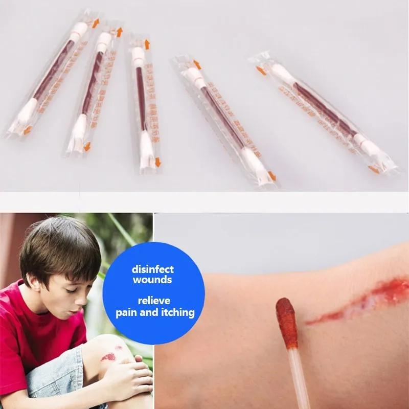 30Pcs Disposable Medical Iodine Cotton Stick Antibacterial Iodine Disinfected Cotton Swab Sticks Climbing First Aid Kit Supplies