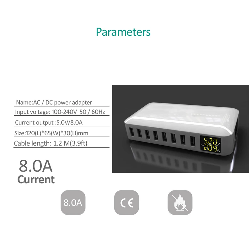 INGMAYA Multi Port USB Charger LED Screen Show Real Time Charging Station For iPhone Samsung Huawei Pixel Mi DV Power Adapter