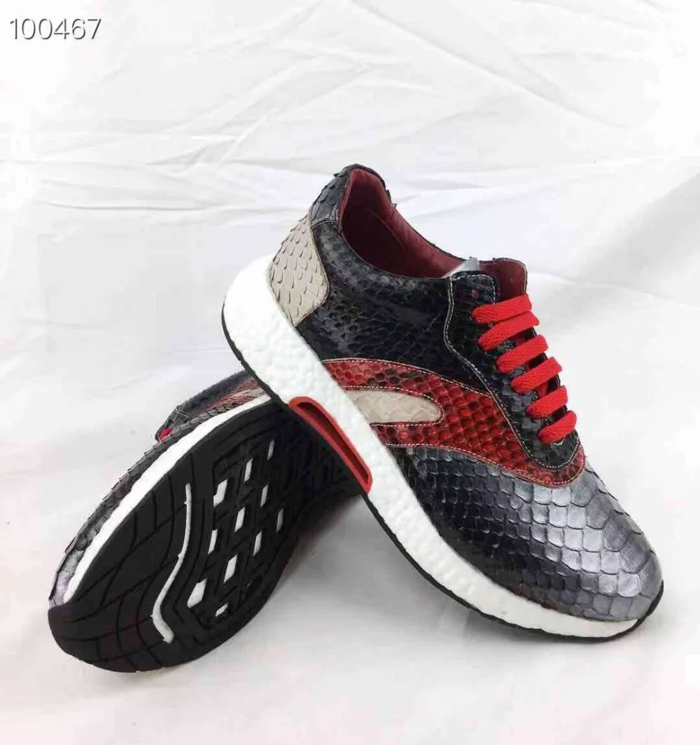 100% Genuine real genuine python skin fashion men shoe snake skin quality men shoe with cow skin lining red orange snake colors