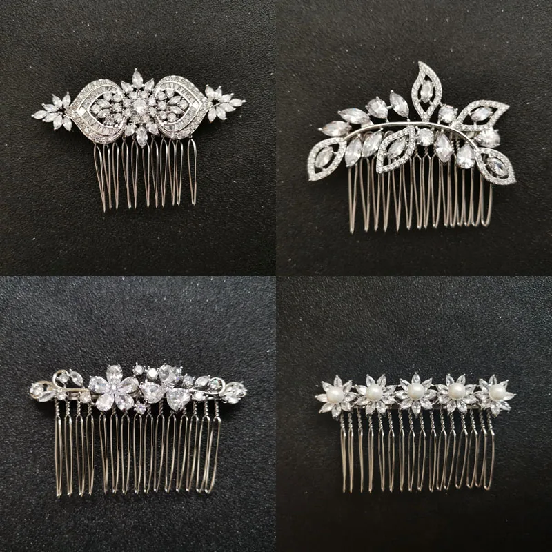 SLBRIDAL Luxury Trendy Charm Fashion Prong Setting Cubic Zirconia Wedding Hair Comb Bridal Women Girls Jewelry Hair Accessories