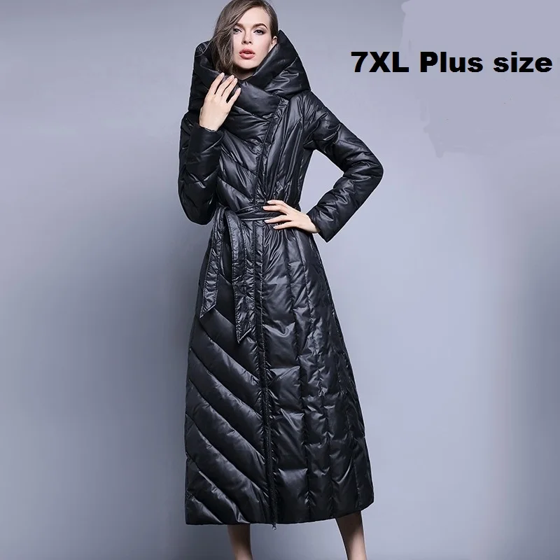 XS-7XL fashion 90% duck down coat fashion brand hooded long down jacket women\'s over the knee Slim thicker warm coat wj1304