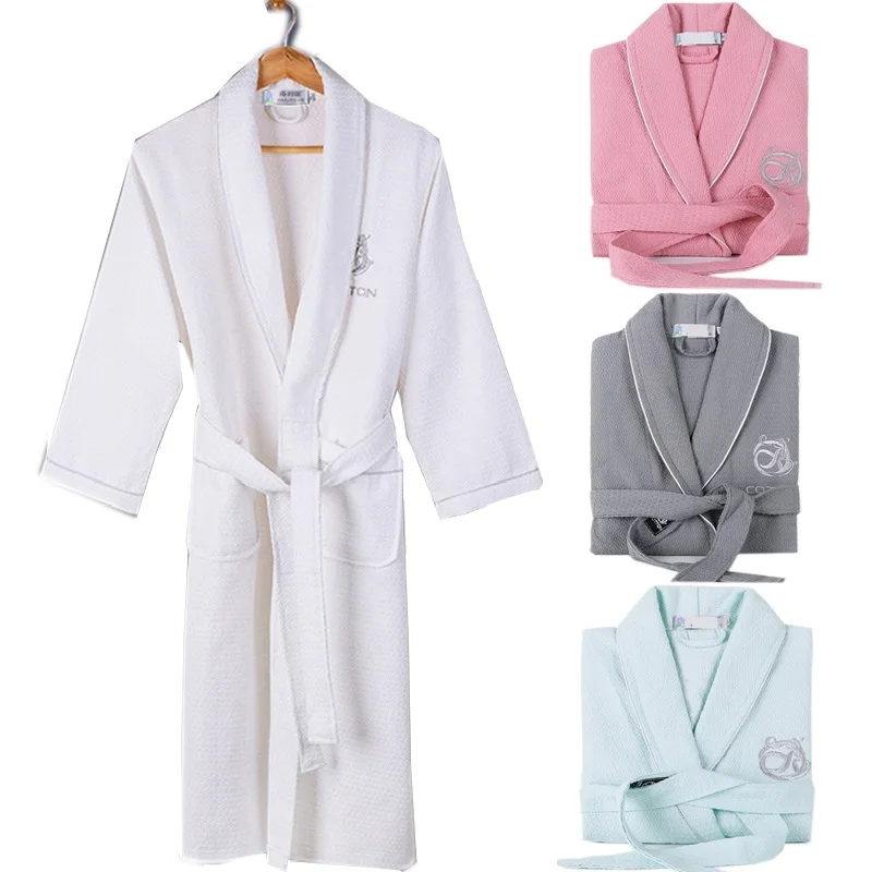 Women 100% Cotton waffle Bath Robe Suck Water Hotel Spa Towel Bathrobe Plus Size Men Kimono Long Sleepwear Lovers Dressing Gowns