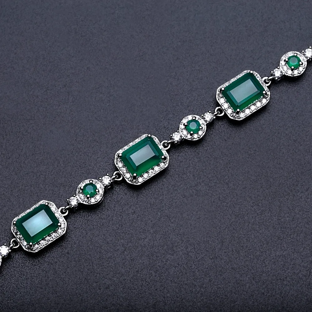 GEM\'S BALLET 6x8mm Green Agate Bracelet Genuine 925 sterling silver Natural Gemstone Bracelets&bangles For Women Fine Jewelry