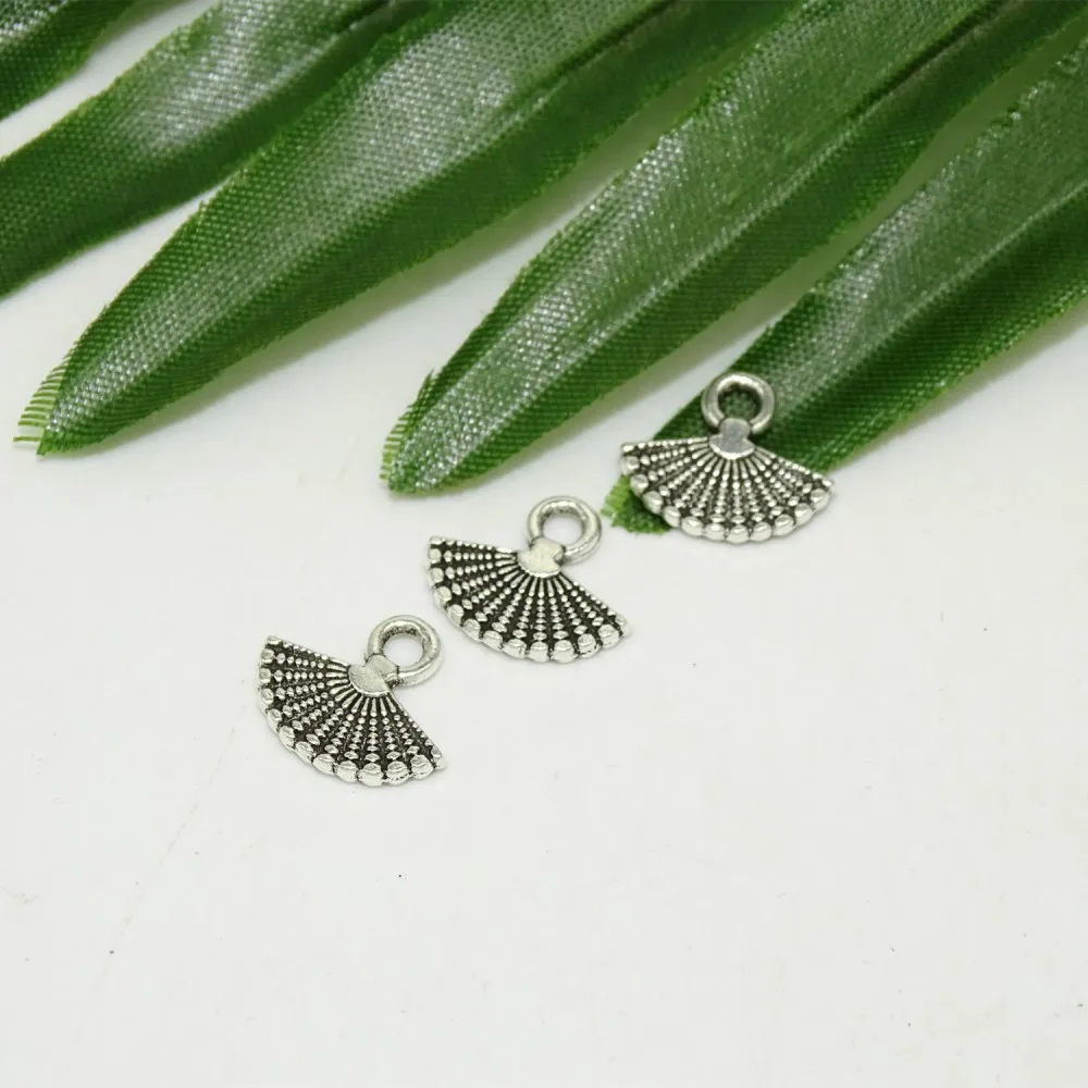 DIY Metal Alloy Jewelry Charms Antique Silver Fan pendants suit for Bracelets Earring drops 14x12mm, 100pcs/lot