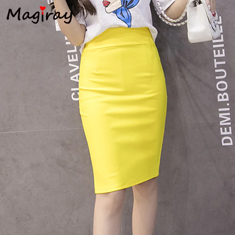 Magiray High Waist Elastic Pencil Skirt Female Bodycon Skirts Womens Summer 2020 Knee Length Back Split Ladies Office Saia C571