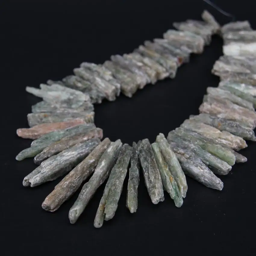 

15.5"strand of Natural Green kyanite Top Drilled Point Nugget pendant Beads ,Raw Rock Green Crystal Stick Slice Loose Beads