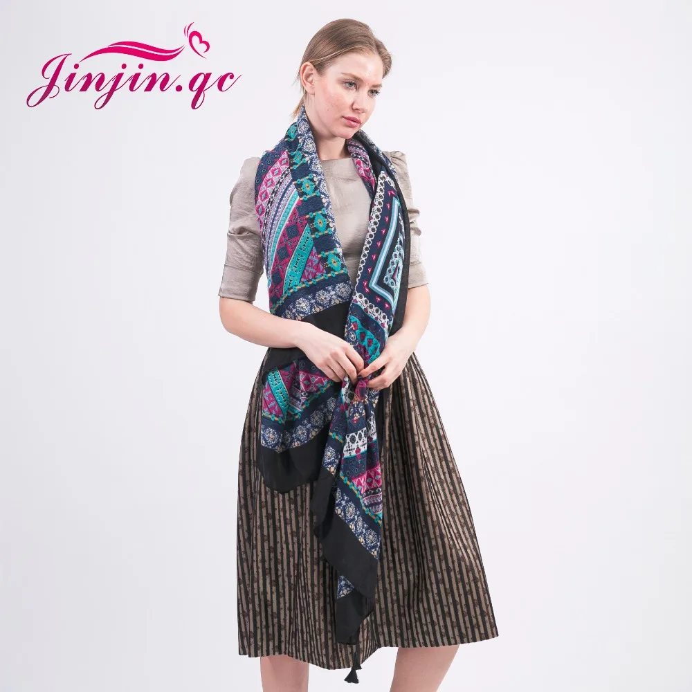 

Jinjin.QC Fashion Cotton Bohemia Geometric Tassel Scarf Pashmina With Tassels Scarves & Shawls Women Scarf For Femme Foulard