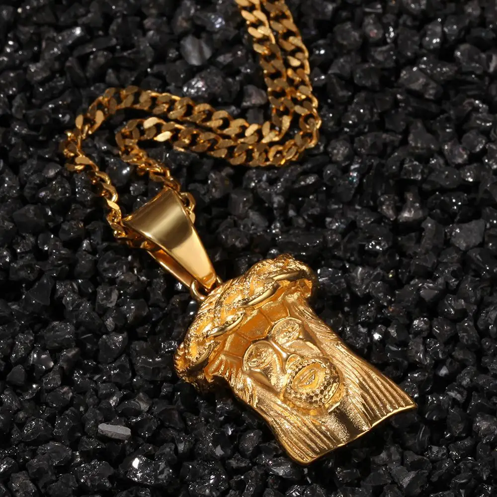 Hip Hop Gold Color 316L Stainless Steel Jesus Piece Pendants Necklaces for Men Jewelry with 24inch cuban chain