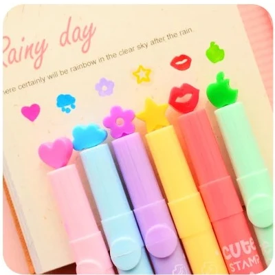 

6Pcs Cute Candy Color Stamp Highlighters Pen Marking Pen Stationery Mirable