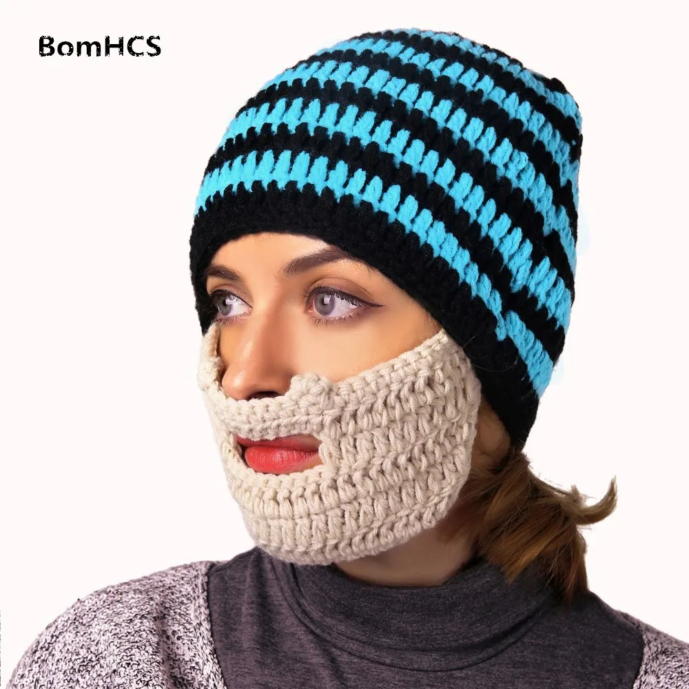 BomHCS 100% Handmade Knitted Hat Unisex Beanie Warmer Wind Guard Mask Beard Cap