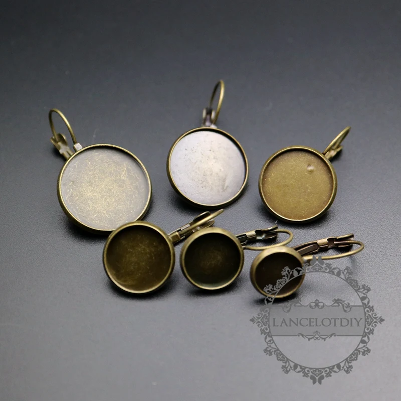 10/12/14/16/18/20MM vintage style brass bronze earrings hook bezel setting DIY earrings findings 1701066