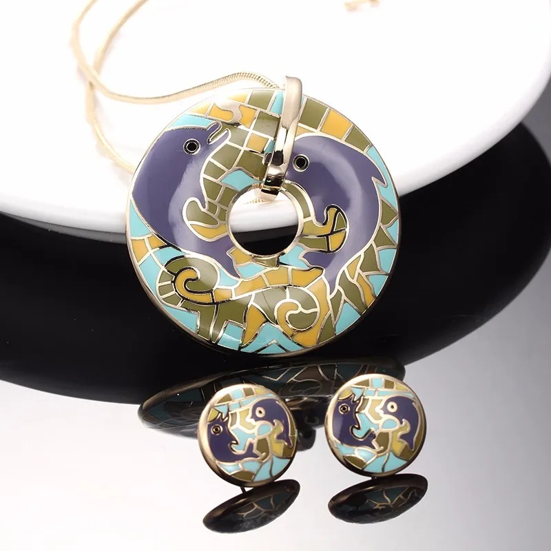 R&X  Engagement Necklace/Earrings Trendy Gift Sieraden Sets S22101 Stainless Steel Enamel Jewelry Necklace Set Women Anniversary