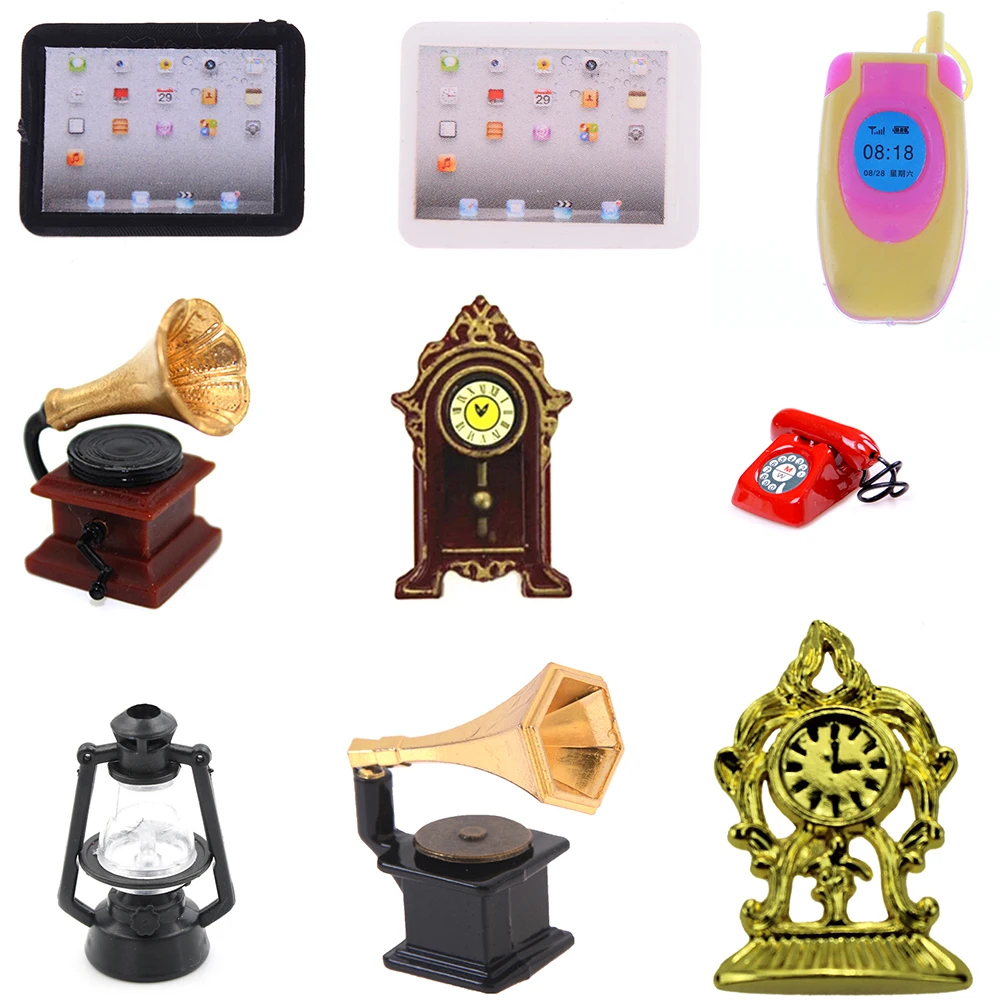 New 1:12 Doll House Phonograph Clock BJD Scene MINI Laptop Computer Doll Accessories For Doll Kids Toys