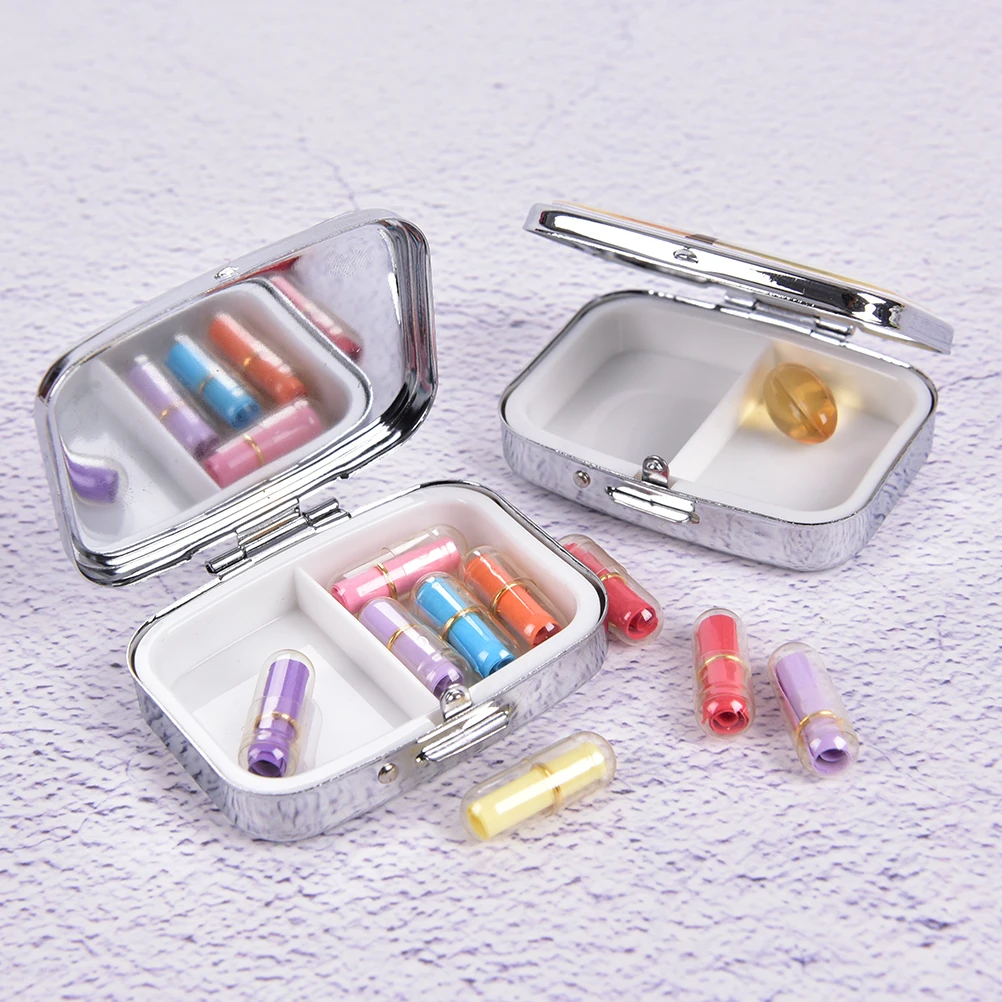 Portable colorful Pill cutter Splitters Folding pill case Metal Pill box for Medicines Organizer color random