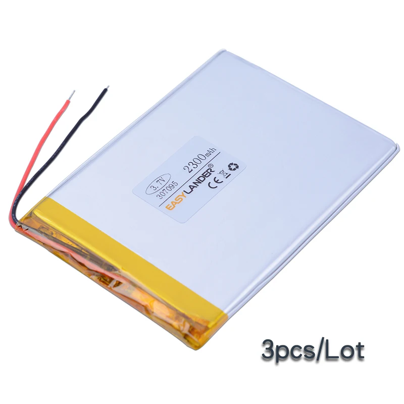 

3pcs/Lot 3.7V 2300mAh 307095 Lipo Polymer Li-ion Lithium Battery For Walkie talkie DVD Garden lighting DIY Consumer electronics