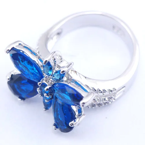 Blue Crystal Zircon Crystal  Woman 925 Sterling Silver Ring F555 Size 6 7 8 9 10 11