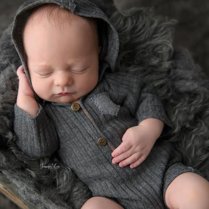 

Newborn Photography Props Hooded Romper Long Sleeve Newborn Boy Outfit Photography Accessories Baby Overalls Bebe Fotos Romper