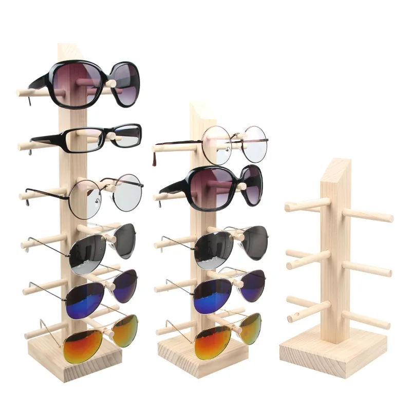 6 Pairs of Wood Bar Sunglass Display Stand Rack Eyeglass Holder Eyeweawr Storage Organizer Glasses Jewelry Cases & Display