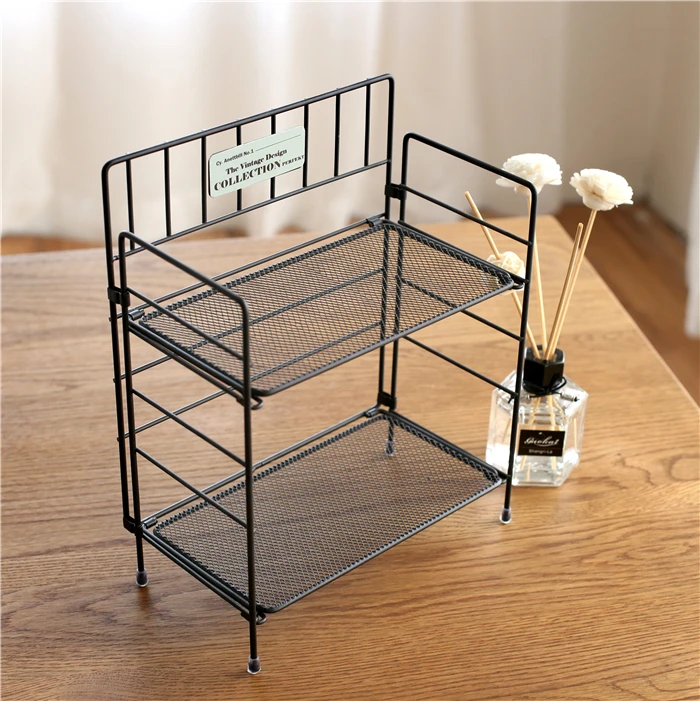 Wrought iron finishing desk desktop cosmetic skin care storage rack foldable double kitchen storage shelf