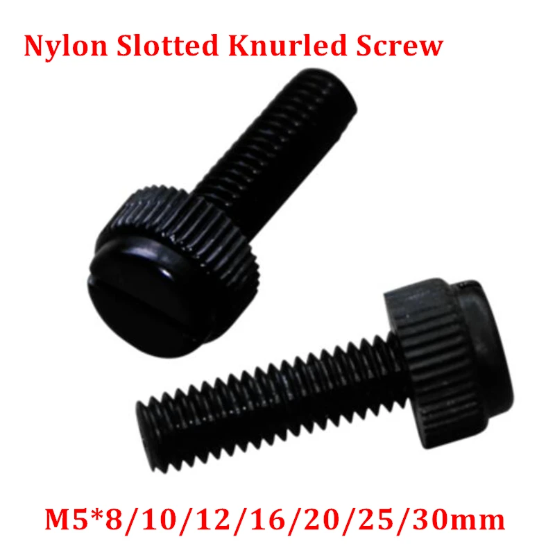 

100pcs M5 Black Nylon hand tighten Screw Plastic Slotted Knurled screws antirust insulation Screw Bolts M5*8/10/12/16/20/25/30mm