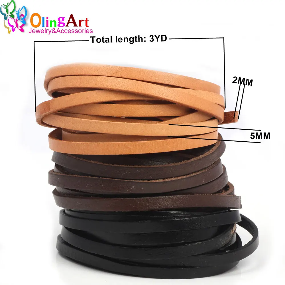 

OlingArt 5*2mm 3YD/Lot Black/Brown/Leather Color Flat Leather Rope/Cords DIY Necklace Bracelet Earrings Choker Jewelry Making