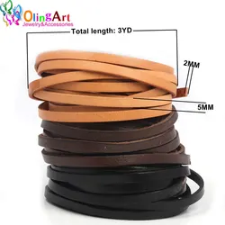 OlingArt 5*2mm 3YD/Lot Black/Brown/Leather Color Flat Leather Rope/Cords DIY Necklace Bracelet Earrings Choker Jewelry Making