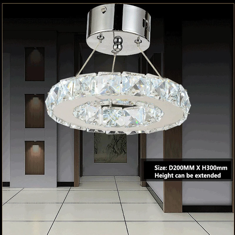 

9W LED k9 Crystal Chandelier Stainless steel Ring Crystal Lamp Fixture Modern Circle Light Diameter 200MM