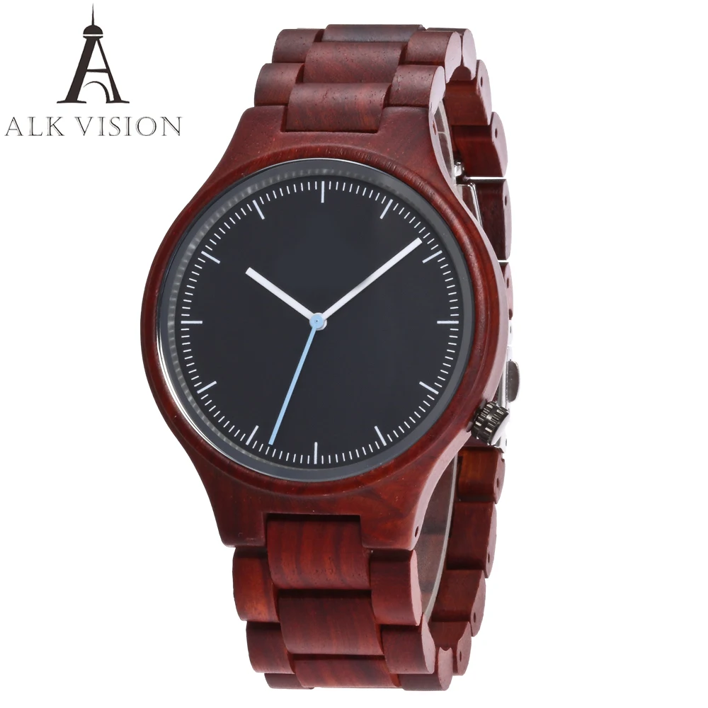 ALK VISION Top Brand Designer Men and Women Wood Watch Red sandal Wooden Quartz Watches fashion casual clock Relogio Masculino