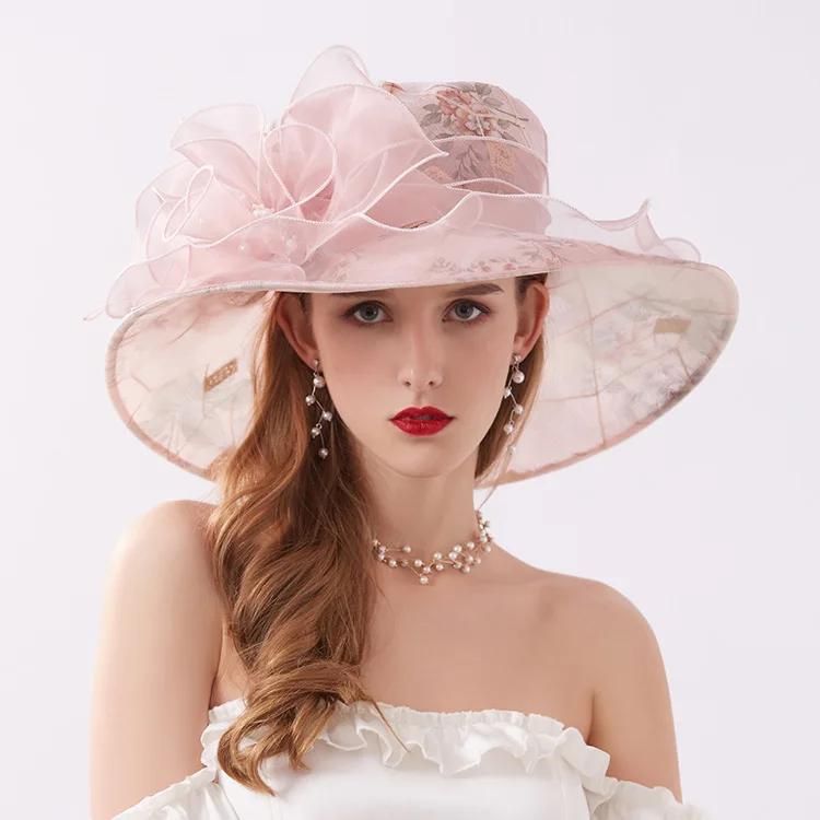 

Hat Female Organza Beach Cap Women Korean Edition Flower Wide Eaves Fashion Hats Travel Sunscreen Sun Protection Cool Caps H6523