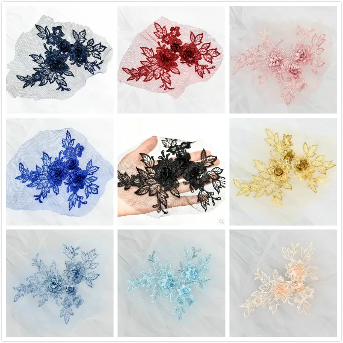 Color 3D Stereo Lace Flower Decals Hand DIY Material Wedding Headdress Clothing Patch Accessories 5Pcs/lot