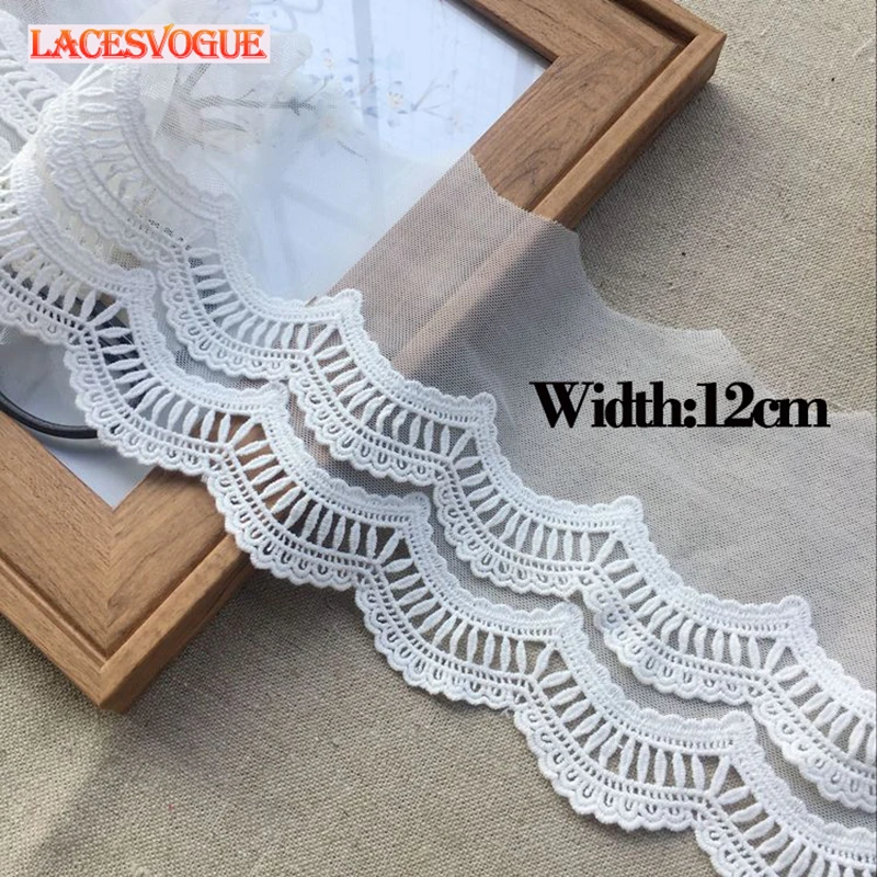 

Embroidered Cotton Mesh Lace Trim, Handmade DIY Garment, Needlework Sewing Accessories, Fabric Clothing Decoration, 19Y,12cm,803