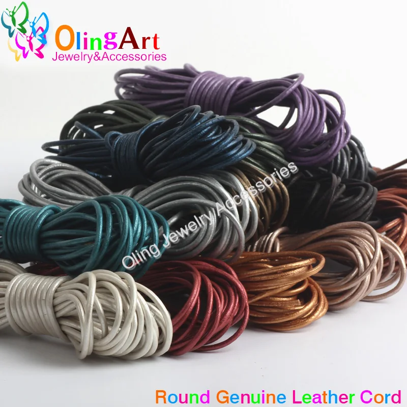 OlingArt – perles rondes en cuir véritable, 1.5mm, 5 M/Lot, cordon de perles/fil de boucles d\'oreilles, Bracelet ras du cou, fabrication de bijoux