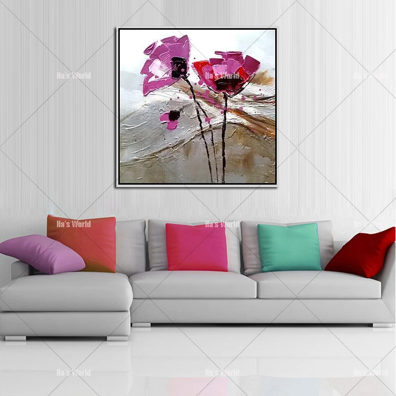 POP Wall art flower oil painting on canvas red knife folwer  pictures for modern living room home decoration canvas painting