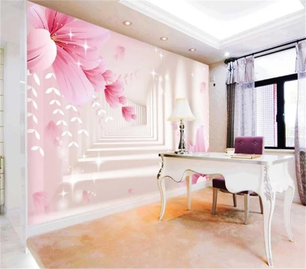 

Decorative wallpaper 3D pink flower background wall painting