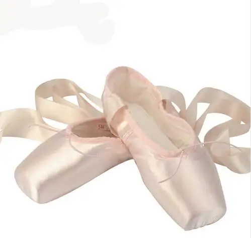 Ballet Pointe Shoes Satin Upper With Ribbon Silicone Gel Toe Pad Girls Women\'s Pink Professional Ballet Shoes