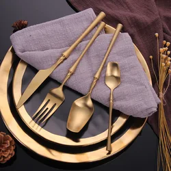 Luxury Cutlery Set 24 Piece Forks Knives Spoons Dinnerware Set Tableware Portable Golden Cutlery Sets Silverware fork spoon