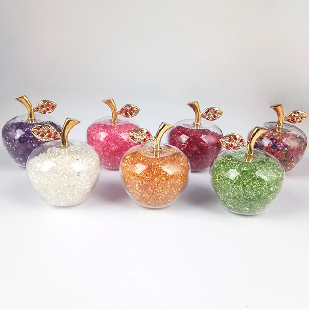 hbl Luxury 1pc 60mm/80mm Colored Crystal Miniature with Diamond Glass Apple for Home Decor Ornaments Figurines Gifts Hot