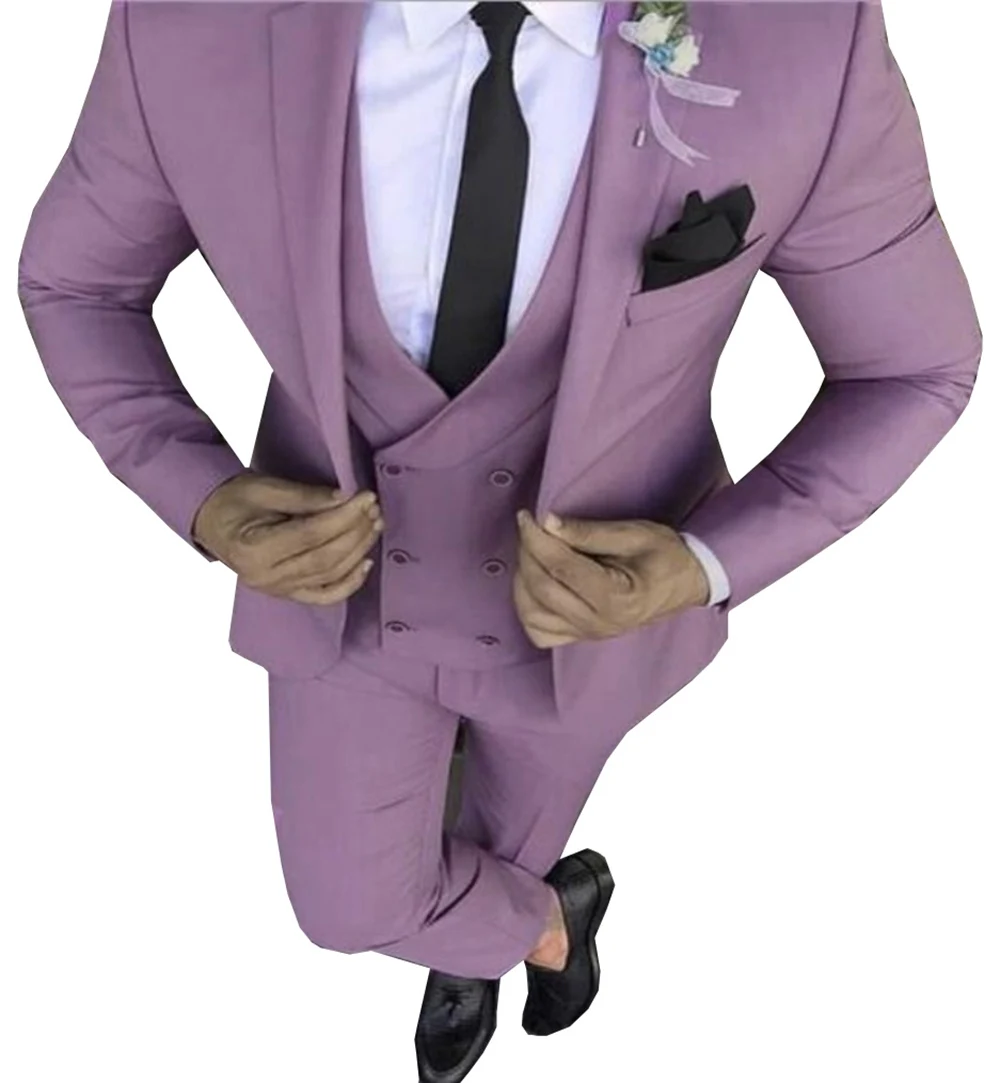 Mens Ibolyaszínű suits vel Kevert Alsóing 3 pièces Csekély illeszkedő Alaki Állott ízetlen Hajtóka tuxedos groomman számára party( blazer+vest+pants )