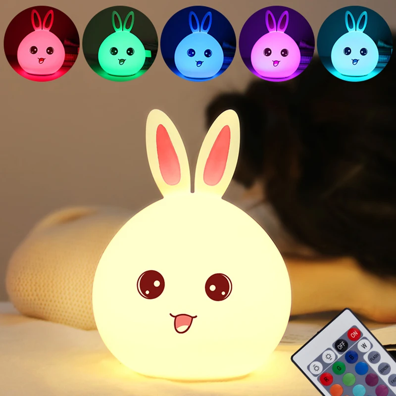 

Portable Lovely Rabbit LED Night Light Bedside Table Lamp Remote Control Touch Lamp Rechargeable Flashlight Birthday Gift