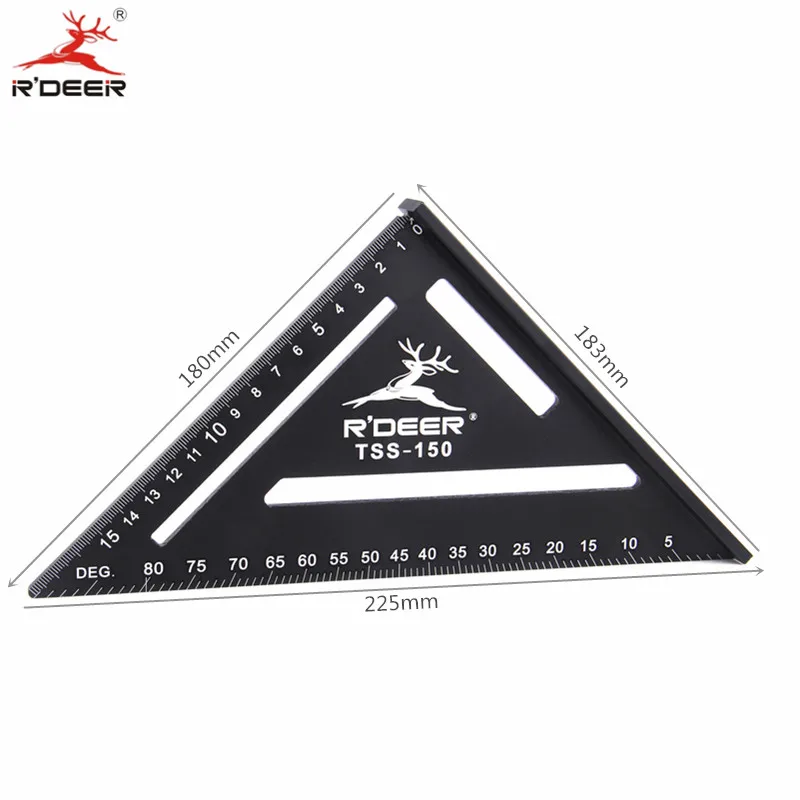 RDEER Aluminun Alloy Triangle Ruler Angle Ruler 90 degrees Protractor For Home Builders DIY Artists Measuring Woodworking tools