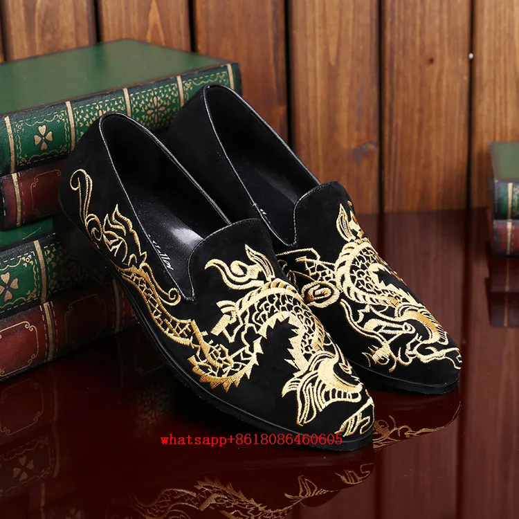 Choudory Korean Style Loafers Embroidery slip-on Flats Velvet Slippers Dress Smoking Mens shoes Elevator Oxfords sizing12