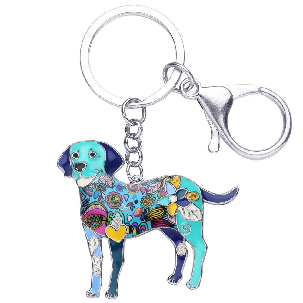 Bonsny Enamel Labrador Dog Key Chain Key Ring New Jewelry For Women Girls Bag Charm Pendant Car Key Holder Keychain Accessories
