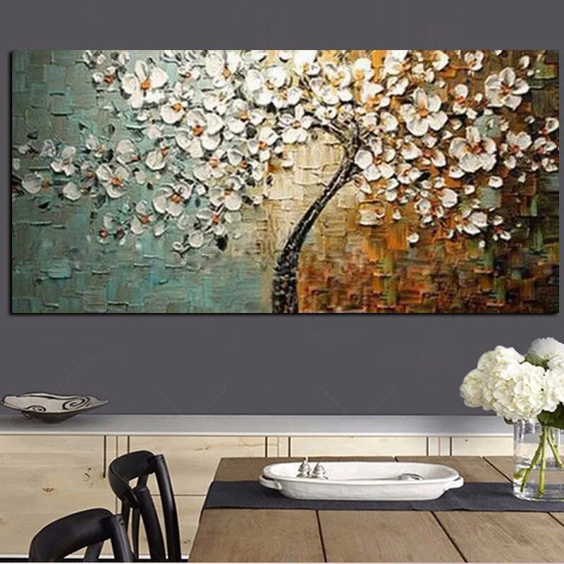 

Handmade Modern Flower Tree Landscape Handpainted Abstract Oil painting palette Knife Oil Painting Wall Picture for Living Room