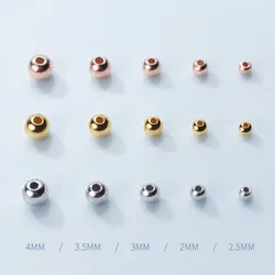 10pcs 925 Sterling Silver Round Spacer Beads Gold/Silver/Rose Gold Handmade Charm Ball Beads DIY Bracelets Jewelry Make Findings