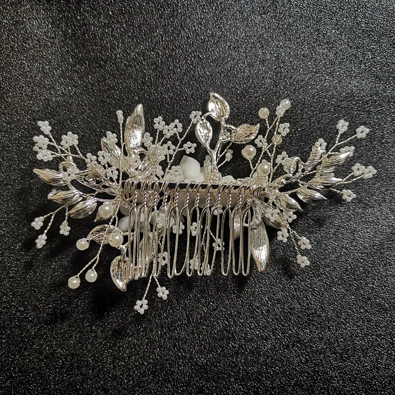 SLBRIDAL Handmade Crystal Rhinestones Pearls Flower Wedding Jewelry Hair Comb Bridal Headpieces Hair Accessories Bridesmaids