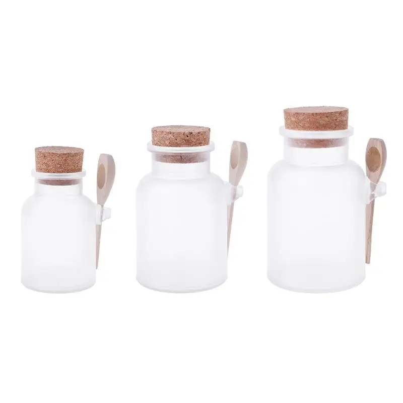 100ml/200ml/300ml Scrub Bath Salt ABS Bottle with Wooden Lid Spoon Cork Storage Stopper Bottle Frosted Seal Jar Home Bathroom