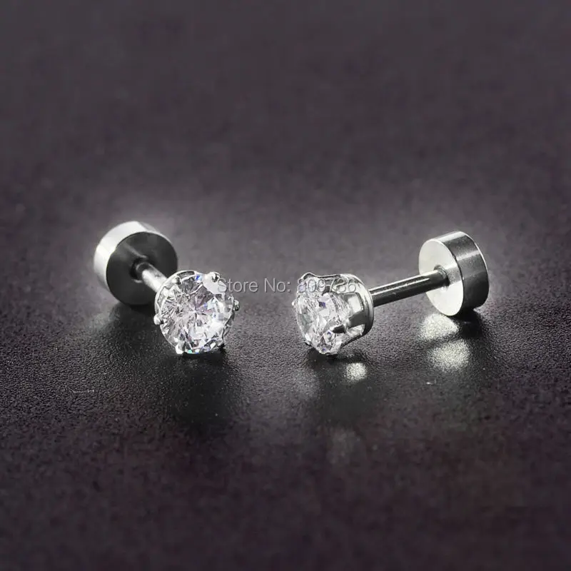 1Pair Crystal Zircon Tragus Helix Ear Cartilage Piercings Alloy Stud Earrings 3 4 5 6 7mm For Women Jewelry